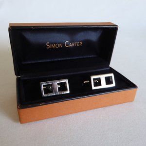 SIMON CARTER BRAND LONDON MENS SILVER METAL DOUBLE SQUARE CUFF LINKS (NEW IN BOX